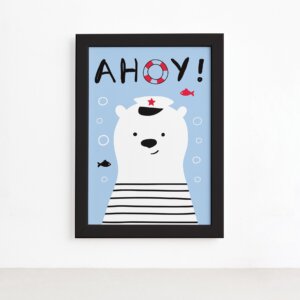 Quadro Urso Marinheiro Moldura Preta 22x32cm,Quadro Urso Marinheiro Moldura Preta 22x32cm