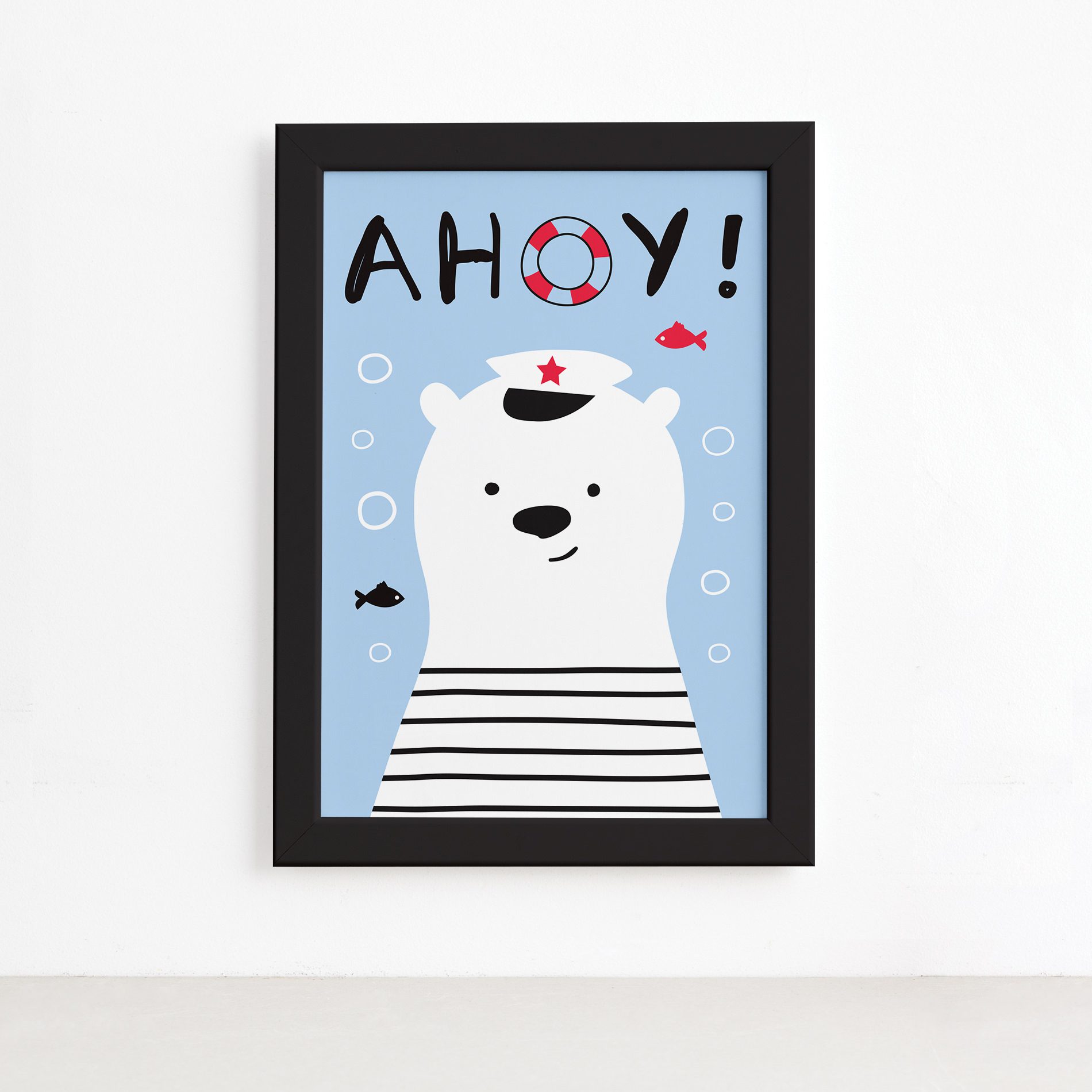 Quadro Urso Marinheiro Moldura Preta 22x32cm,Quadro Urso Marinheiro Moldura Preta 22x32cm