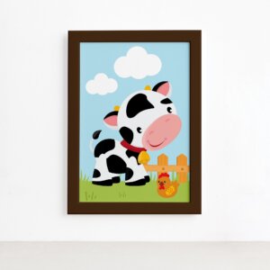 Quadro Animais da Fazenda Vaca Galinha Moldura Marrom 22x32,Quadro Animais da Fazenda Vaca Galinha Moldura Marrom 22x32