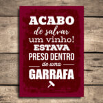 Placa Decorativa MDF Frase Vinho Salvo 30x40