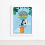 Quadro Infantil Zebra e Balão Moldura Branca 22x32cm