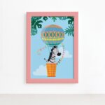 Quadro Infantil Zebra e Balão Moldura Rosa 22x32cm