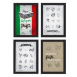 Quadros Pasta Italiana Moldura Preta 33x43cm 4un