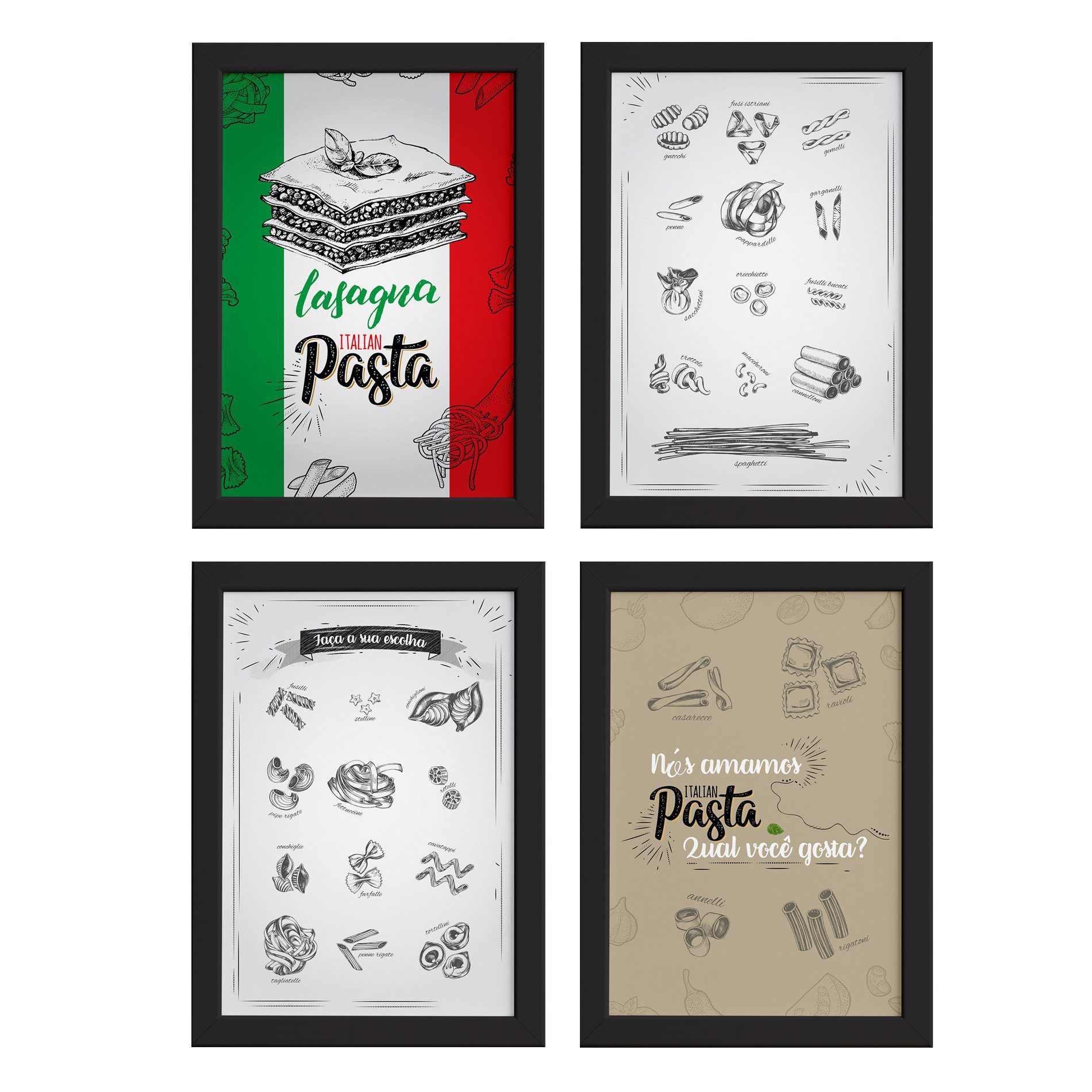 Quadros Pasta Italiana Moldura Preta