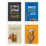 Quadros com Frases Cerveja Moldura Branca 22x32cm Kit 4un