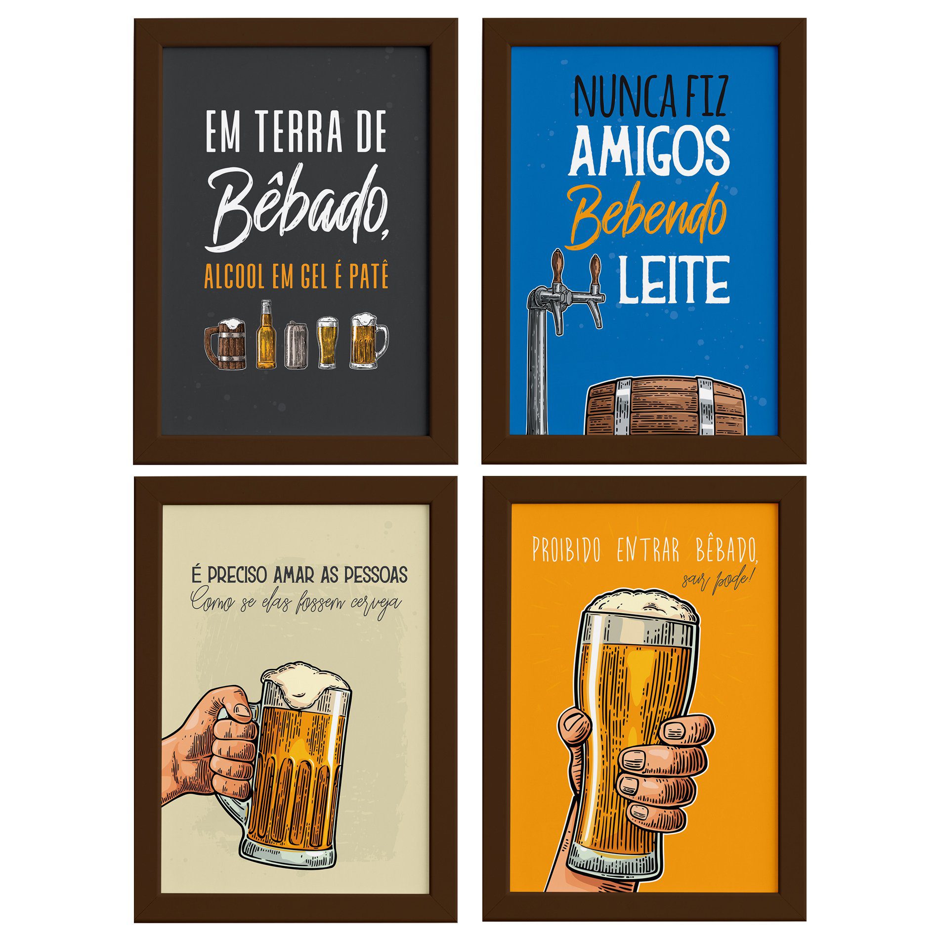 Quadros com Frases Cerveja Moldura Marrom