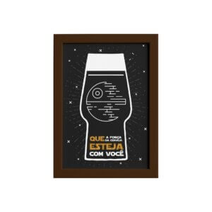 Quadro Geek Jedi Força Cerveja Moldura Marrom