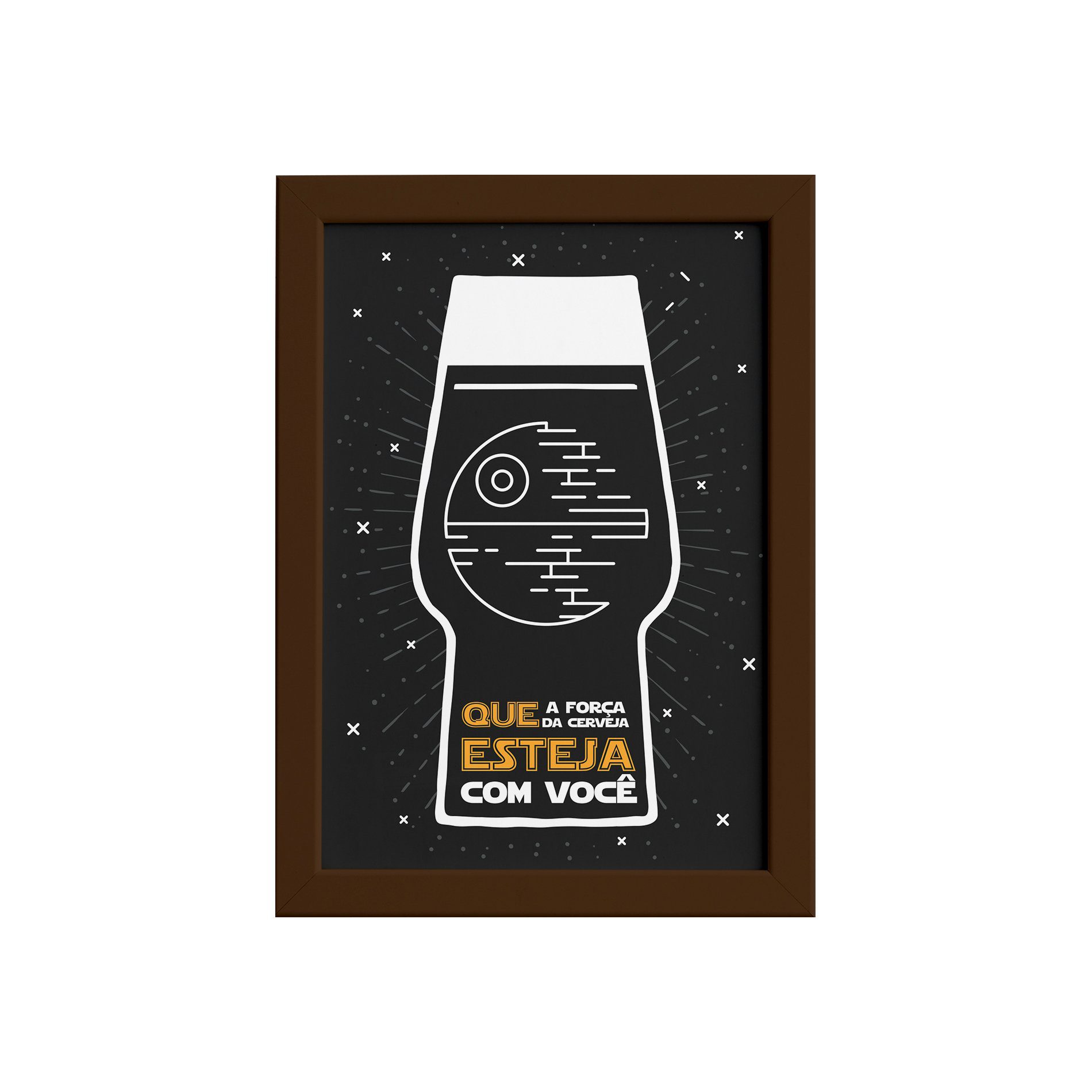 Quadro Geek Jedi Força Cerveja Moldura Marrom