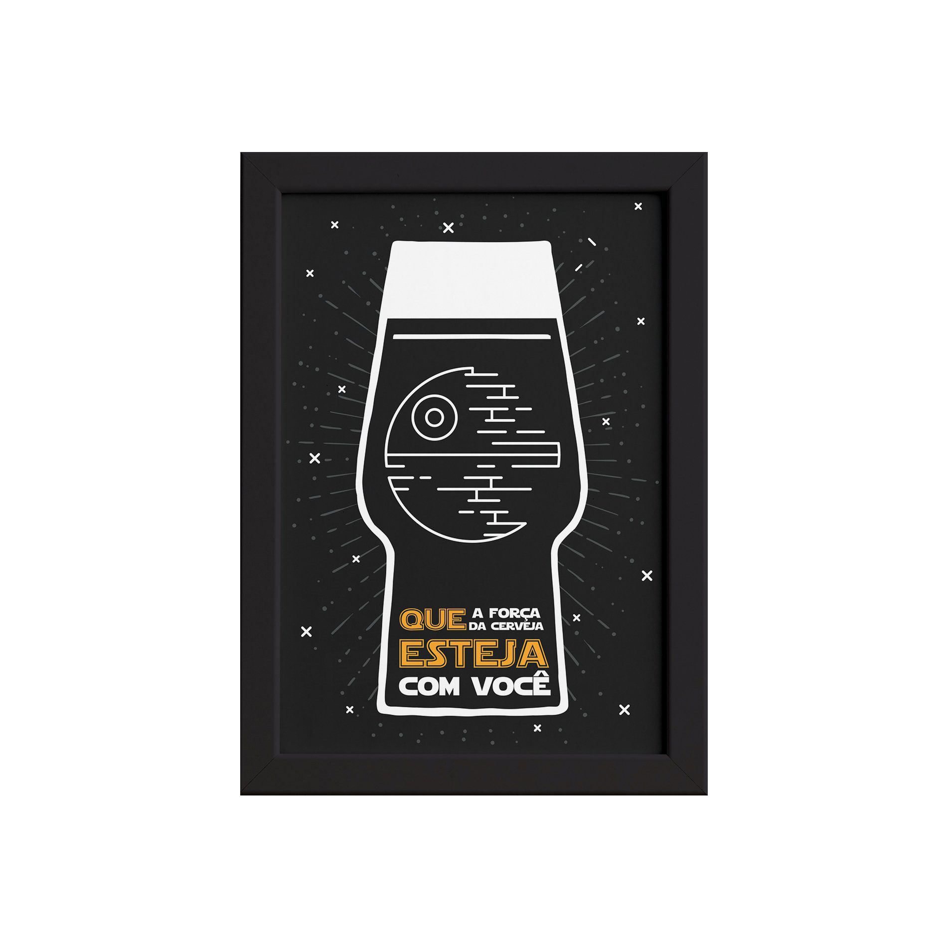 Quadro Geek Jedi Força Cerveja Moldura Preta