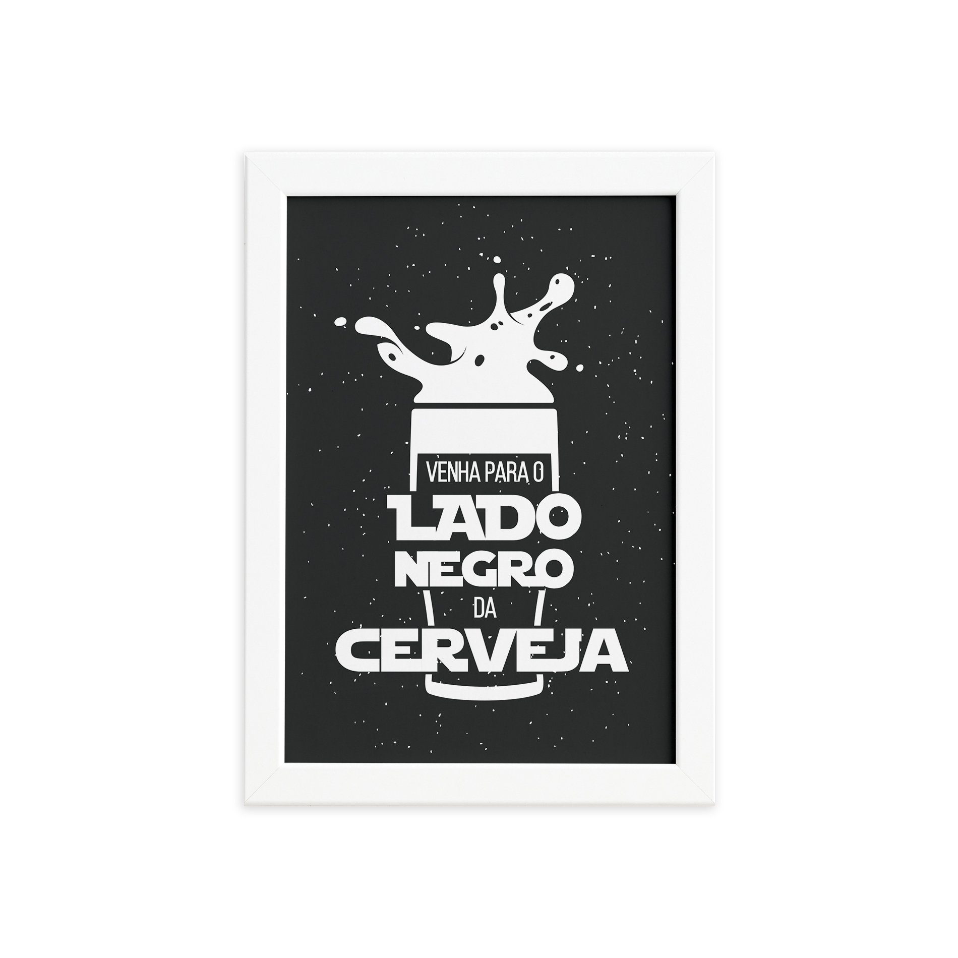 Quadro Geek Jedi Lado Negro Cerveja Moldura Branca
