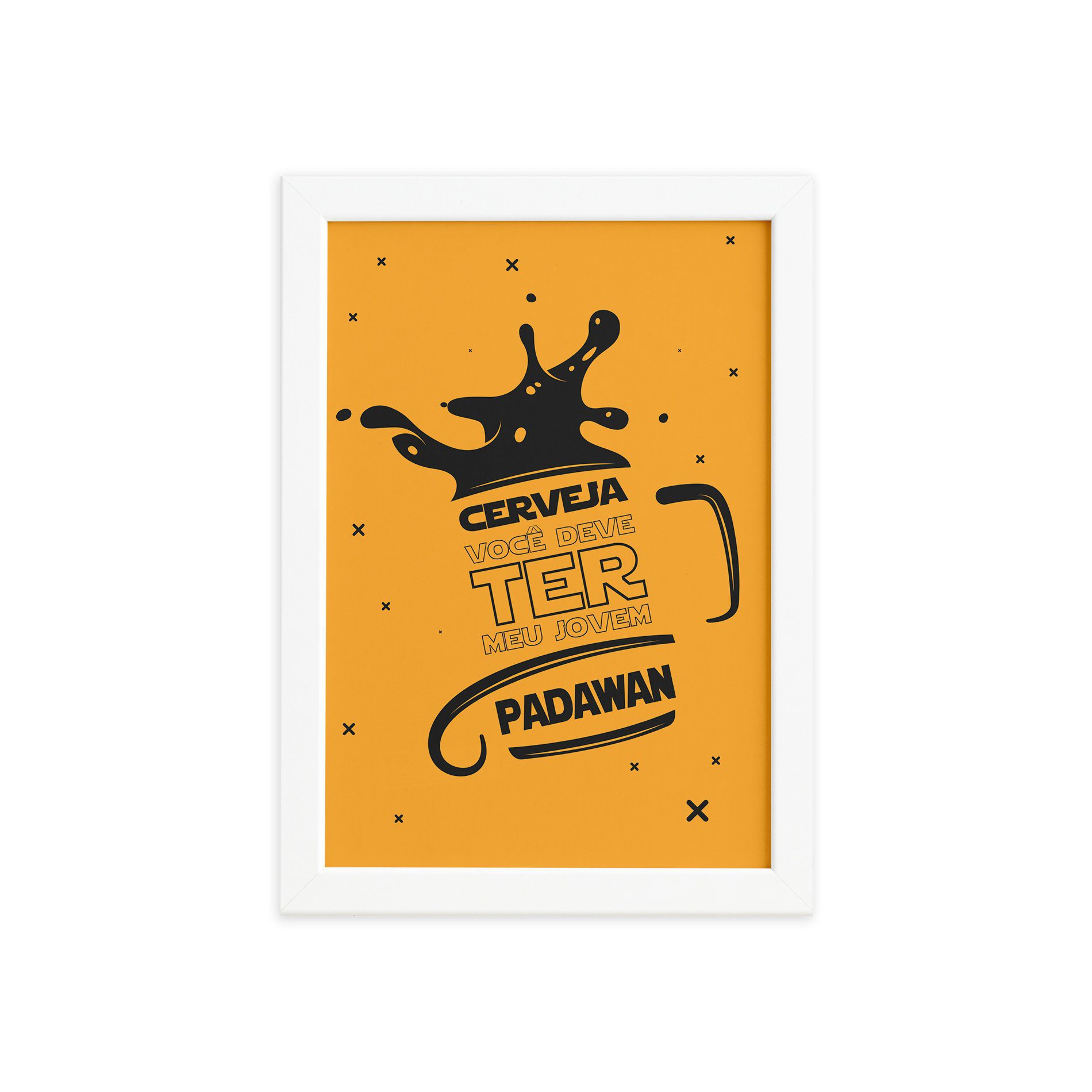 Quadro Geek Jedi Padawan Cerveja Moldura Branca