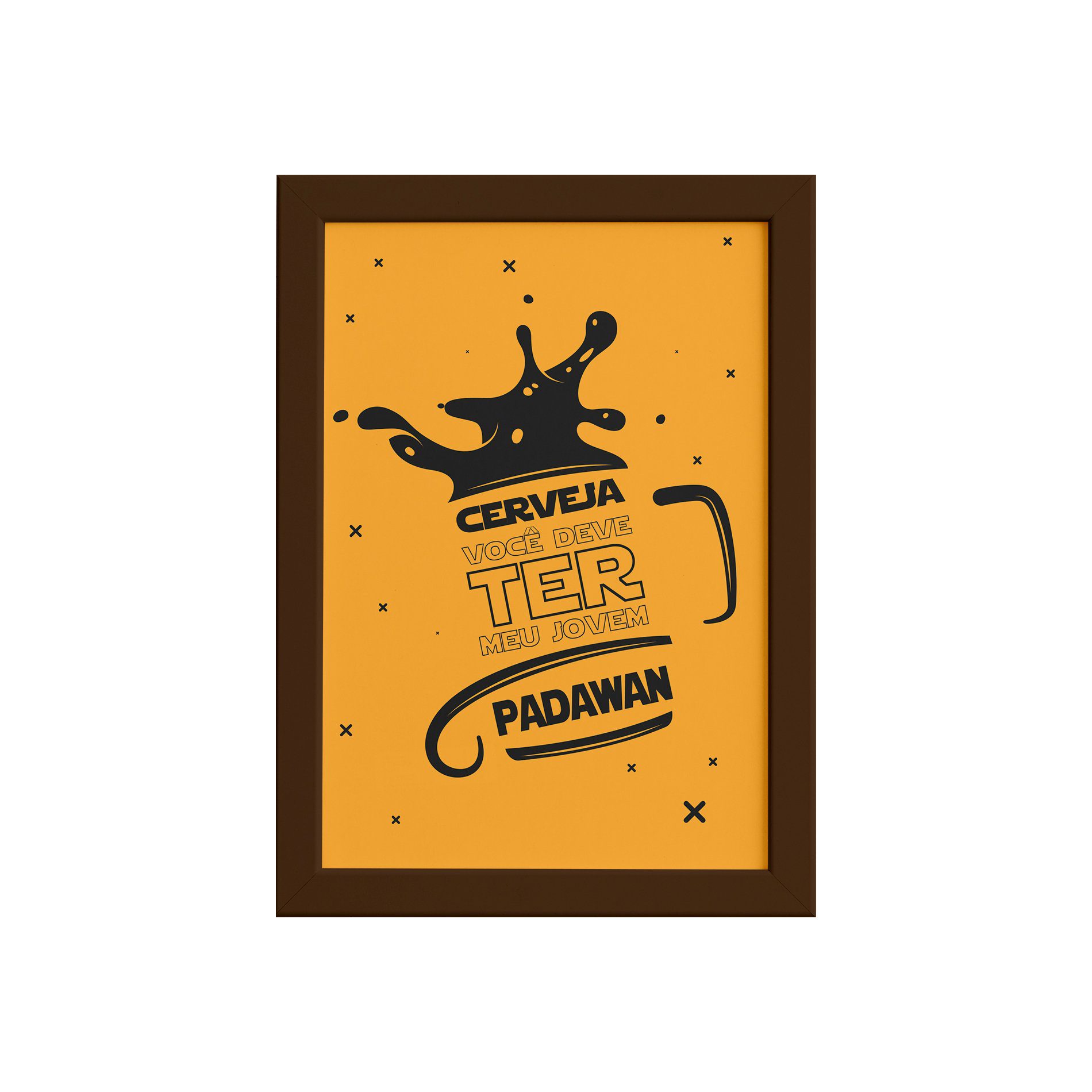 Quadro Geek Jedi Padawan Cerveja Moldura Marrom 33x43cm