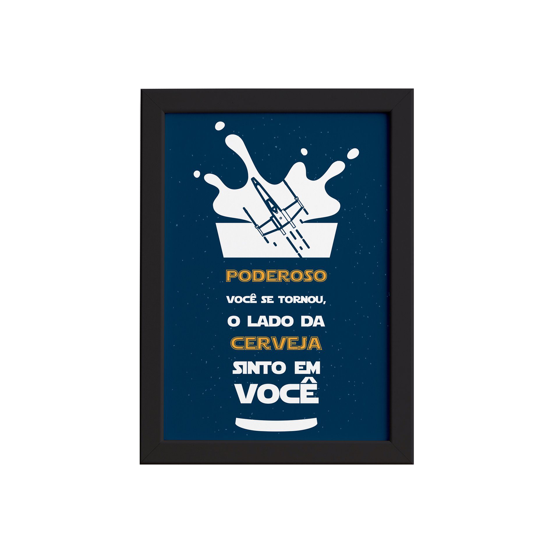 Quadro Geek Jedi Lado da Cerveja Moldura Preta