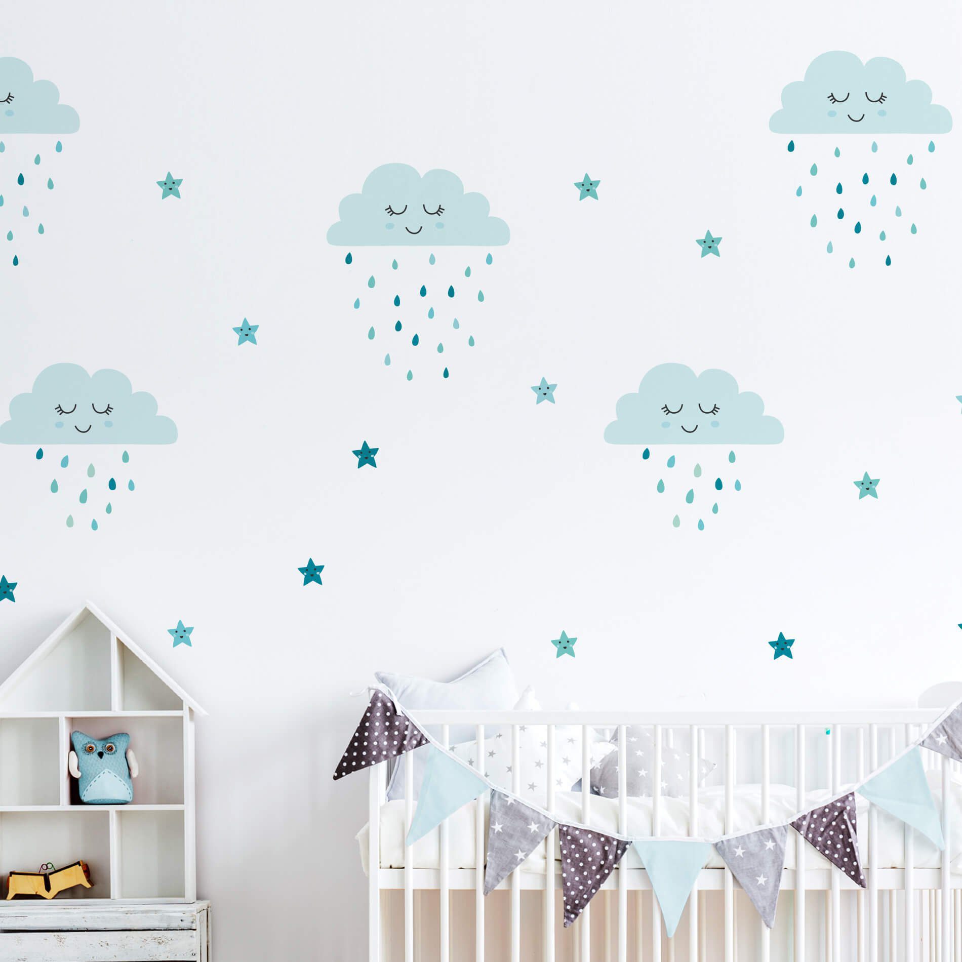 Adesivo de Parede Infantil Chuva de Amor Turquesa