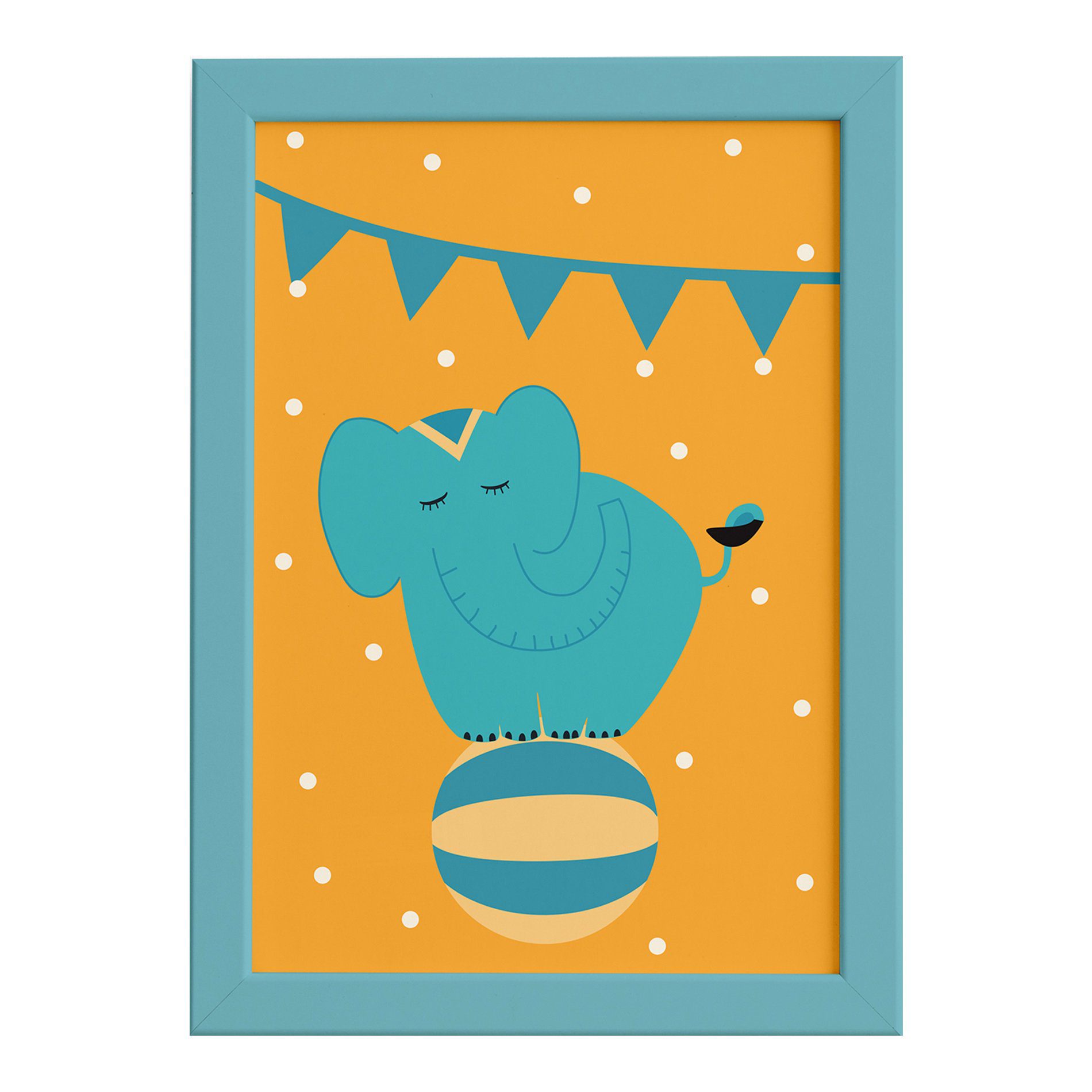 Quadro Infantil Circo Elefante Quarto Moldura Azul