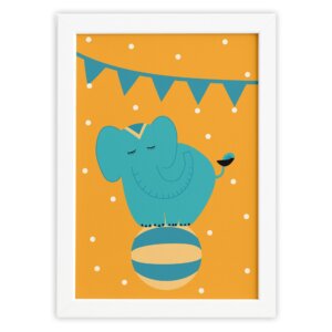 Quadro Infantil Circo Elefante Quarto Moldura Branca