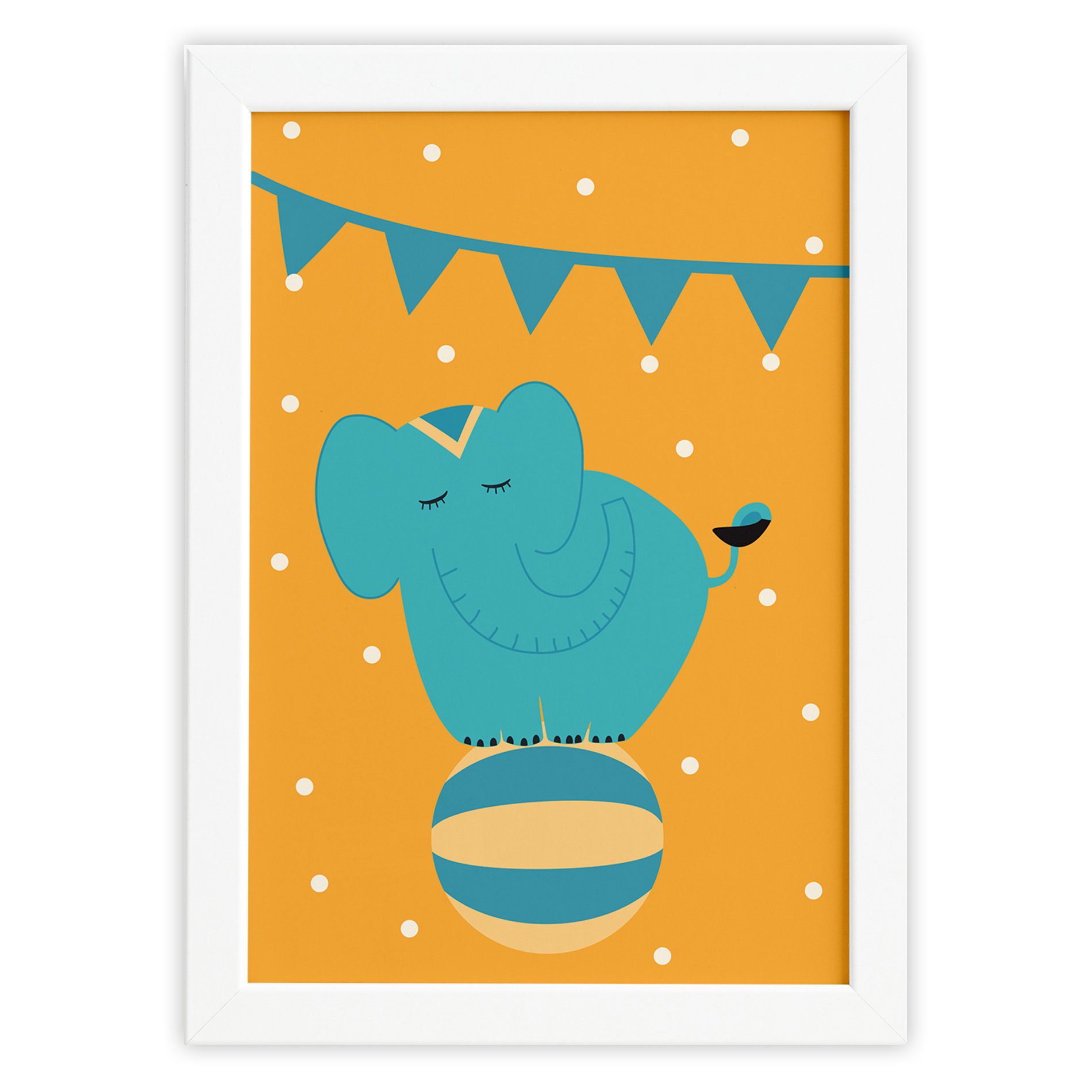 Quadro Infantil Circo Elefante Quarto Moldura Branca