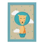 Quadro Infantil Circo Leão para Quarto Moldura Azul 22x32cm