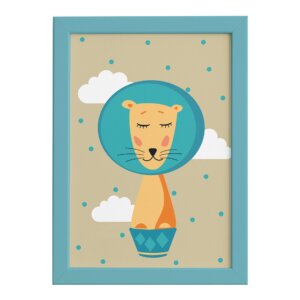 Quadro Infantil Circo Leão para Quarto Moldura Azul