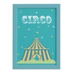 Quadro Infantil Circo Tenda para Quarto Moldura Azul 22x32cm