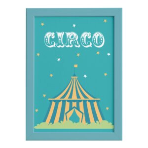 Quadro Infantil Circo Tenda para Quarto Moldura Azul