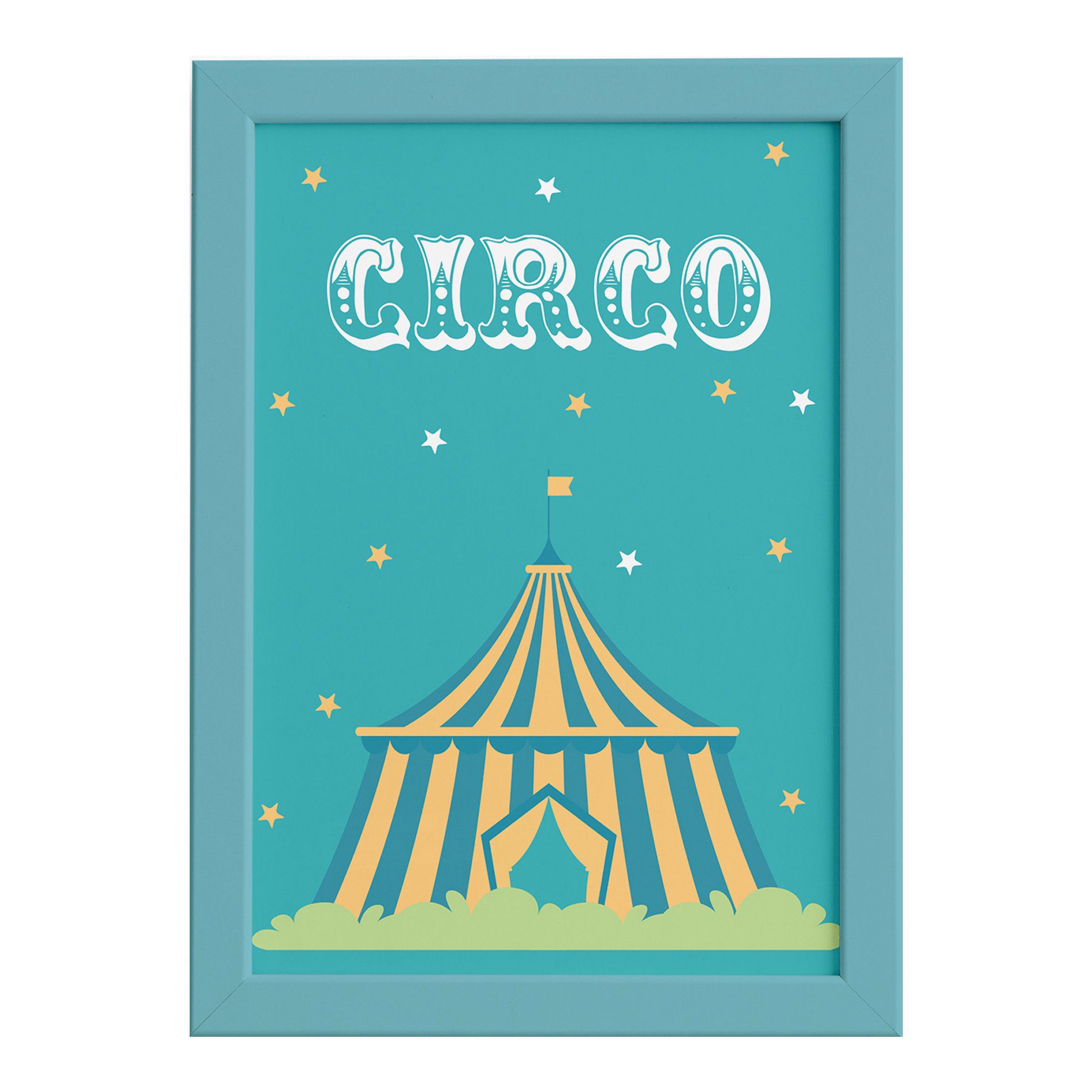Quadro Infantil Circo Tenda para Quarto Moldura Azul