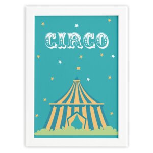 Quadro Infantil Circo Tenda para Quarto Moldura Branca