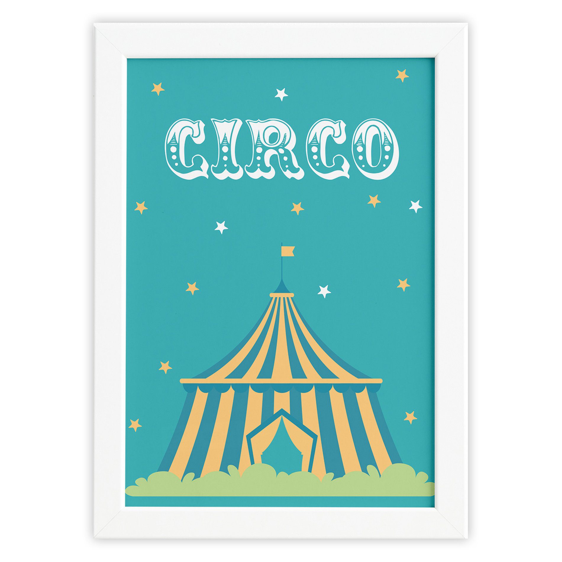 Quadro Infantil Circo Tenda para Quarto Moldura Branca