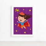 Quadro Super Heroína Moldura Branca 33x43cm