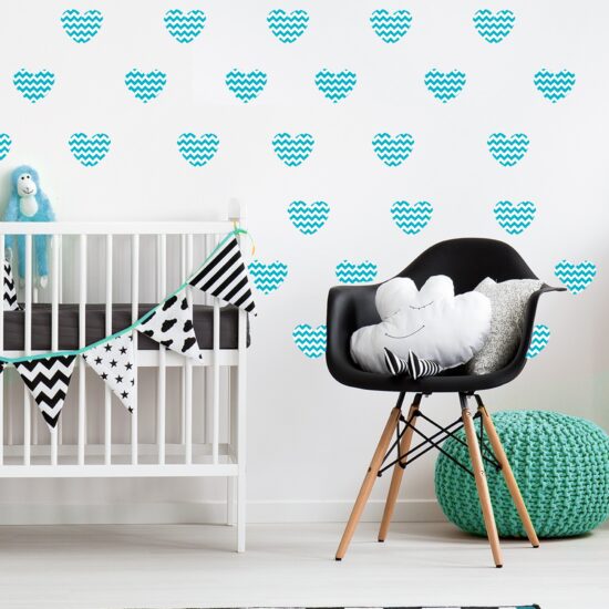 Adesivo de Parede Infantil Coração Azul Chevron Adesivo de Parede Infantil Coração Azul Chevron