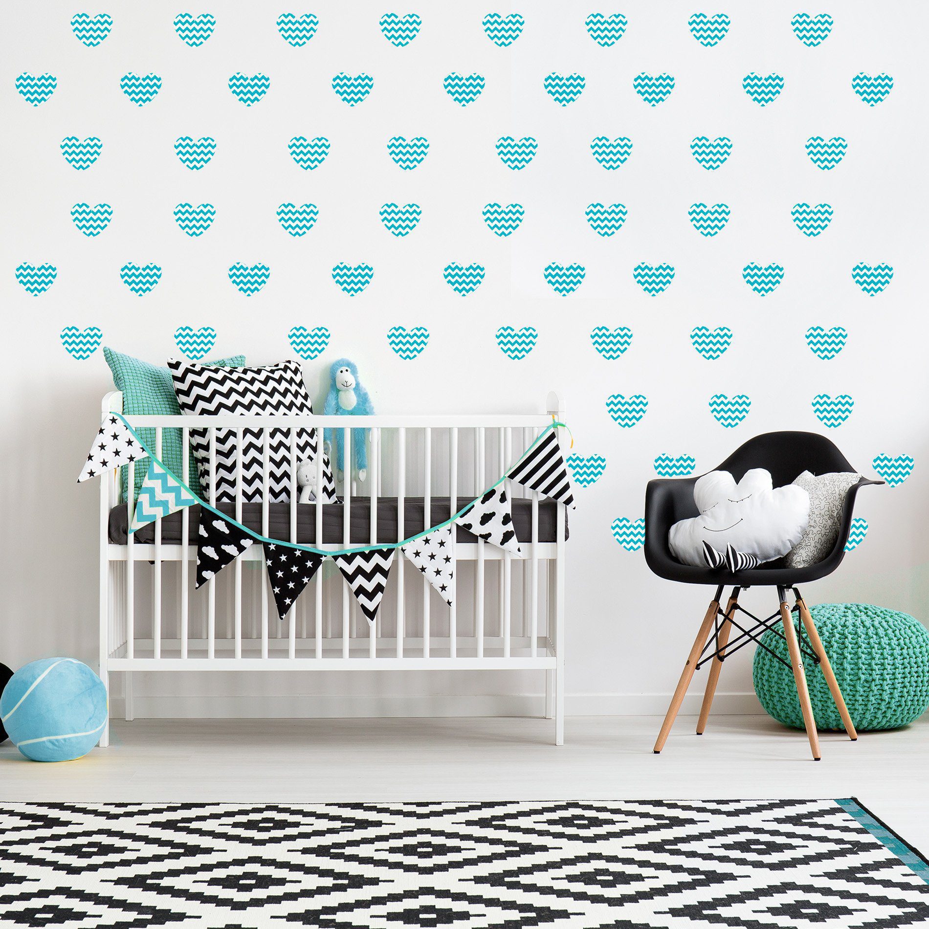 Adesivo de Parede Infantil Coração Azul Chevron