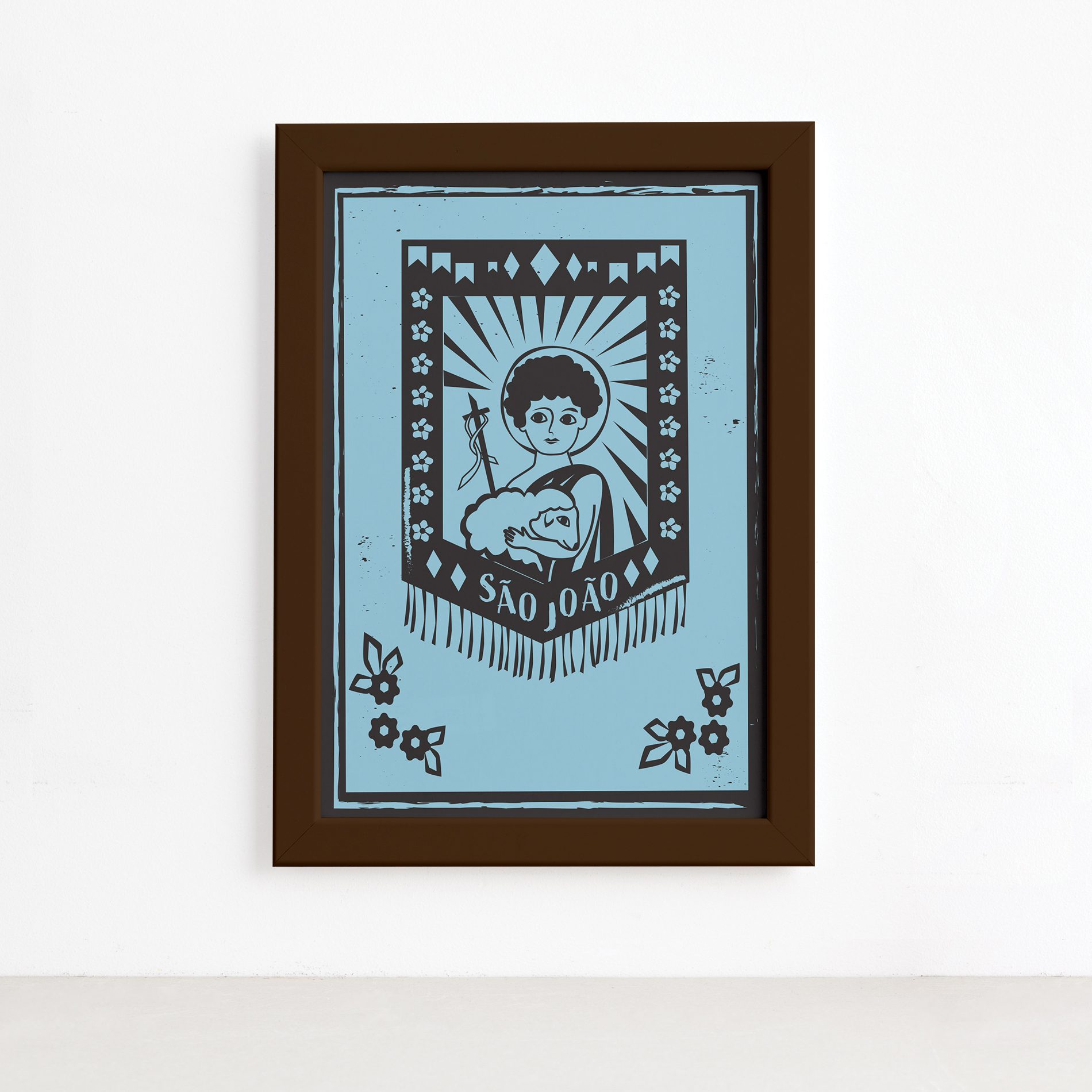 Quadro São João Junino Moldura Marrom 22x32cm,Quadro São João Junino Moldura Marrom 22x32cm