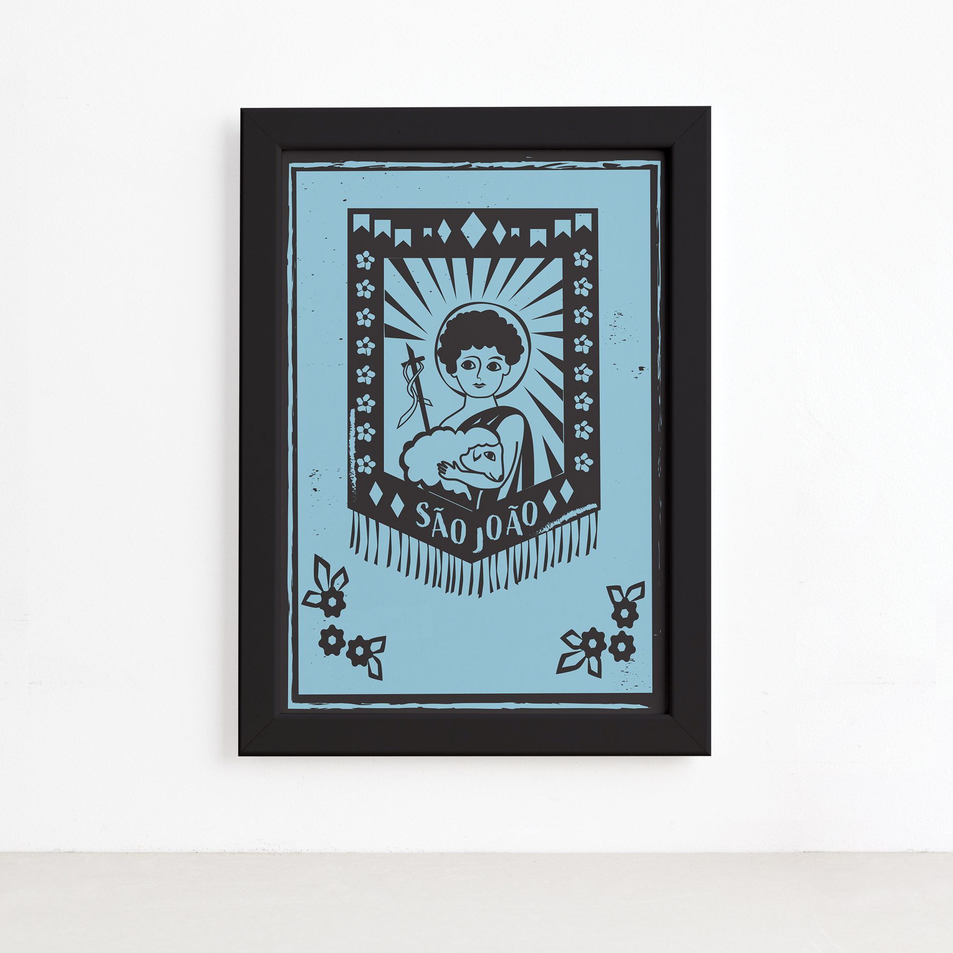 Quadro São João Junino Moldura Preta 22x32cm,Quadro São João Junino Moldura Preta 22x32cm