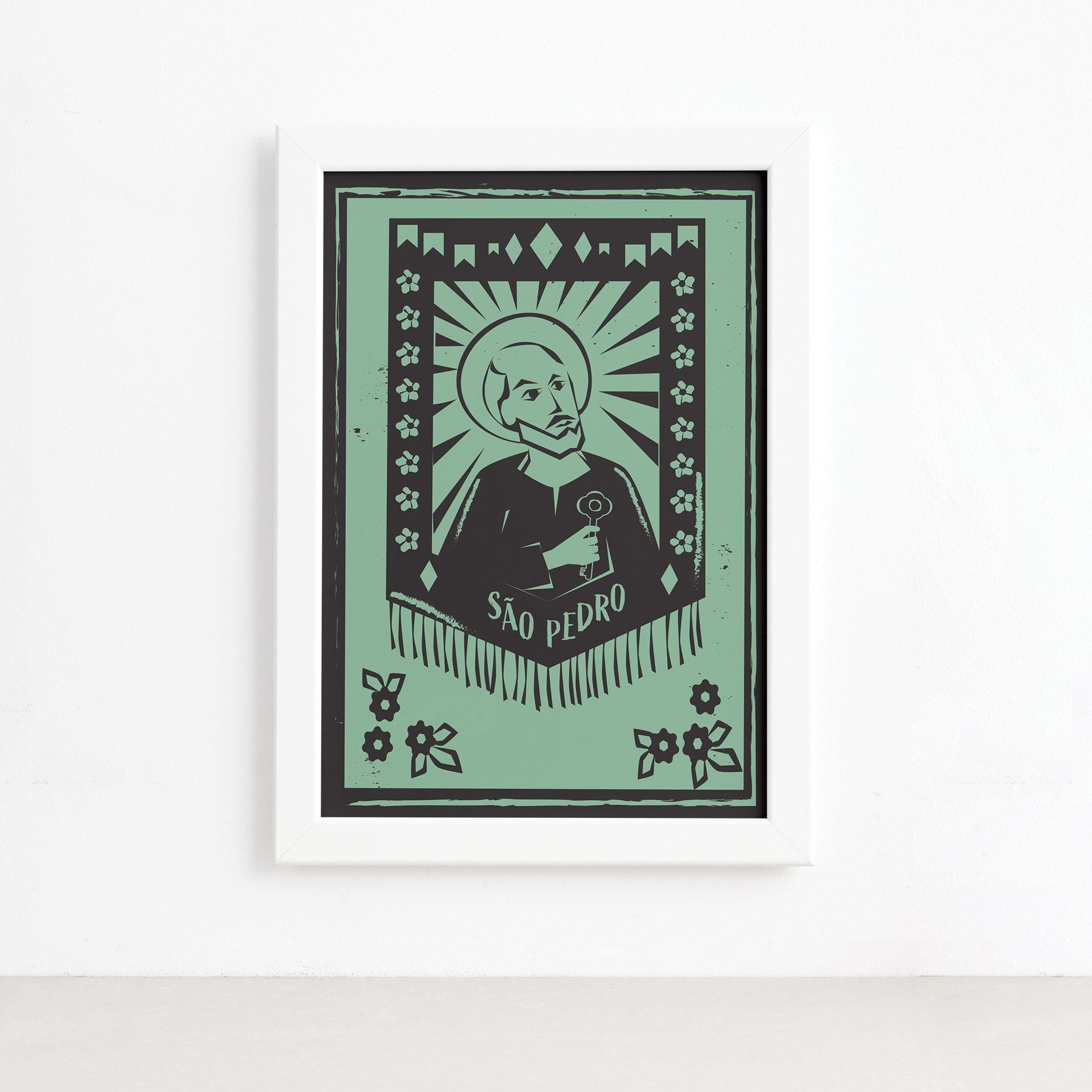 Quadro São Pedro Junino Moldura Branca 22x32cm,Quadro São Pedro Junino Moldura Branca 22x32cm