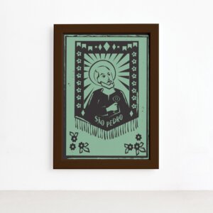 Quadro São Pedro Junino Moldura Marrom 22x32cm,Quadro São Pedro Junino Moldura Marrom 22x32cm