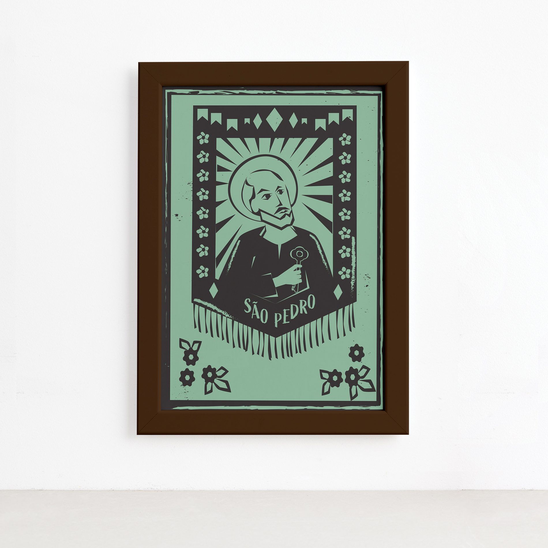 Quadro São Pedro Junino Moldura Marrom 22x32cm,Quadro São Pedro Junino Moldura Marrom 22x32cm