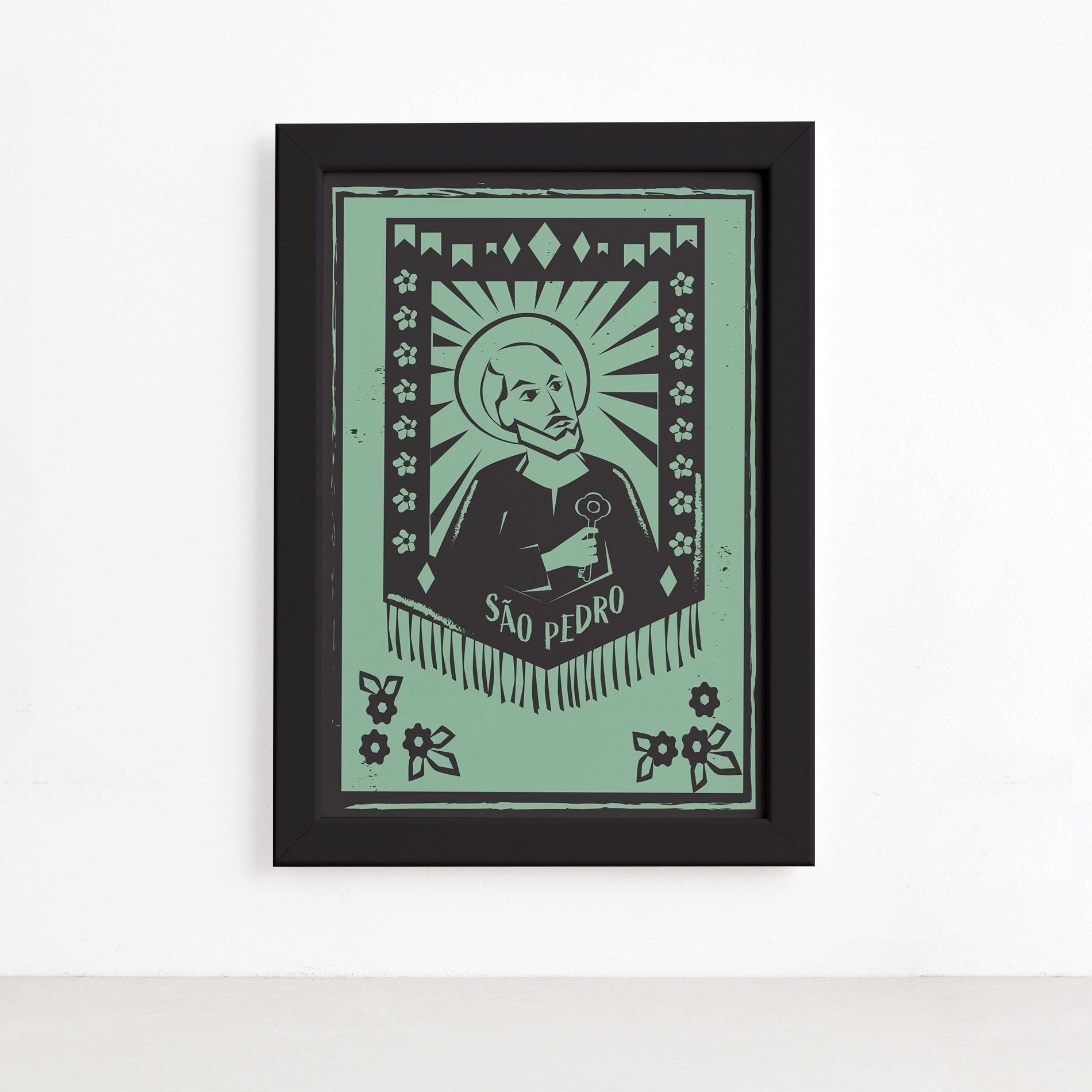 Quadro São Pedro Junino Moldura Preta 22x32cm,Quadro São Pedro Junino Moldura Preta 22x32cm