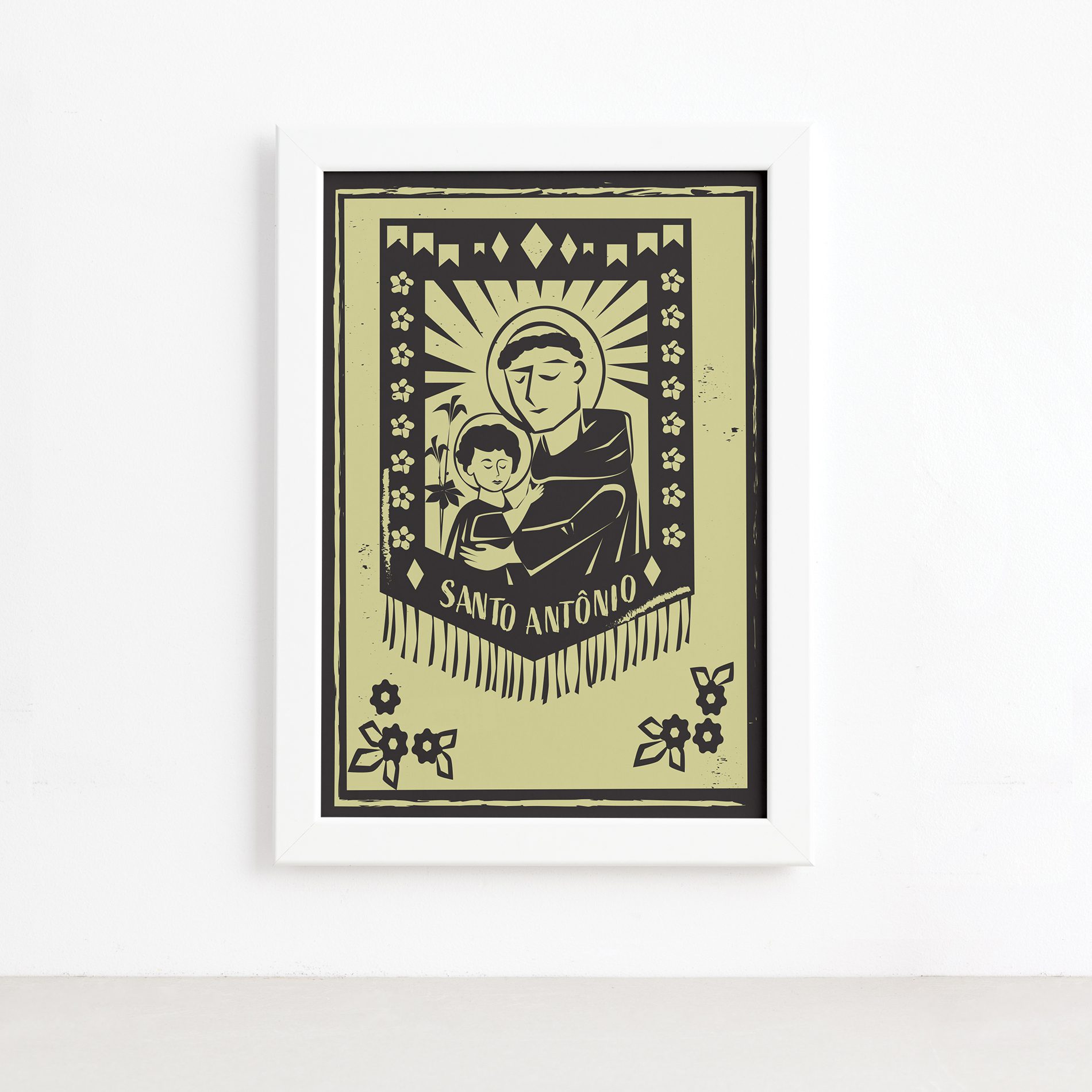 Quadro Santo Antônio Junino Moldura Branca 22x32cm,Quadro Santo Antônio Junino Moldura Branca 22x32cm