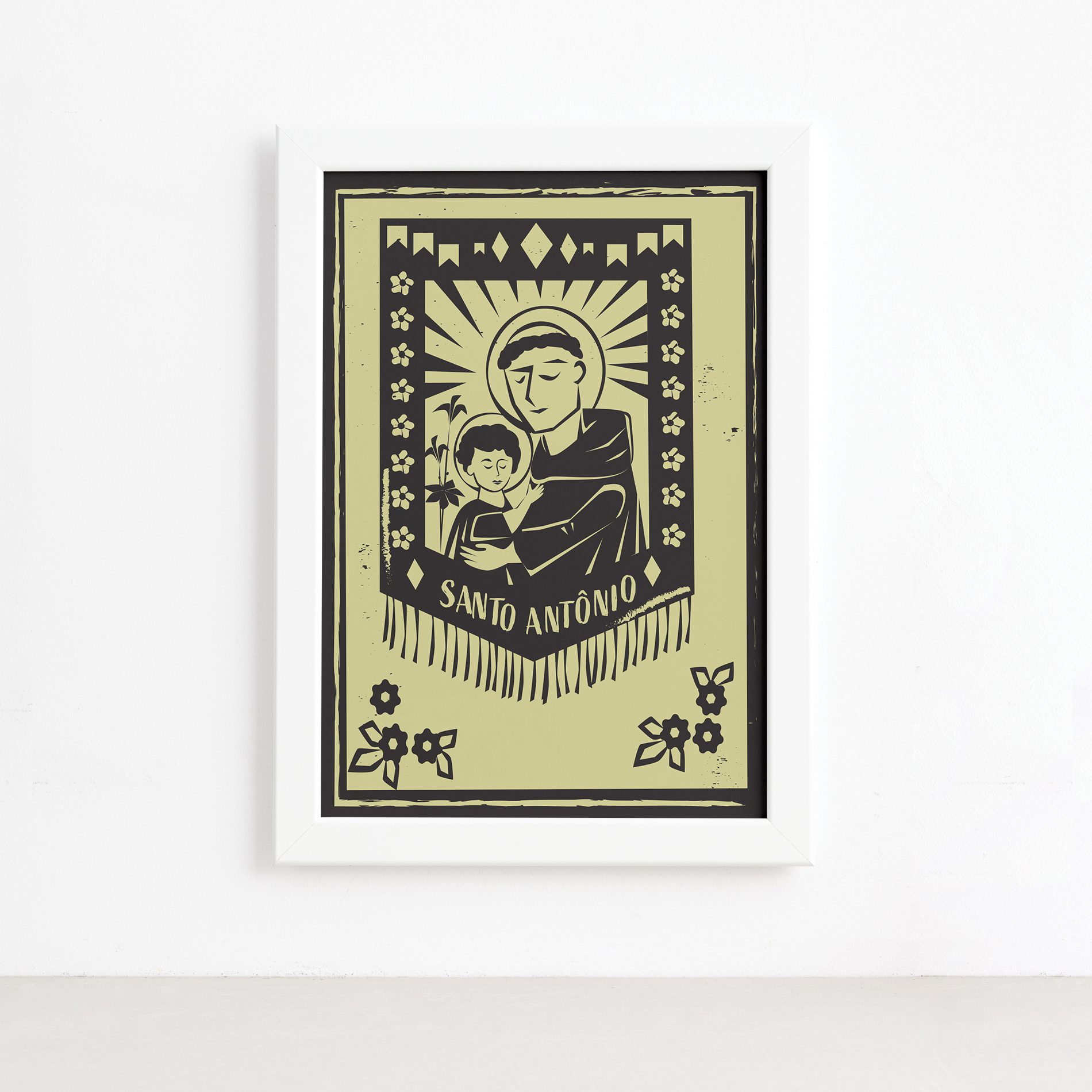 Quadro Santo Antônio Junino Moldura Branca 22x32cm