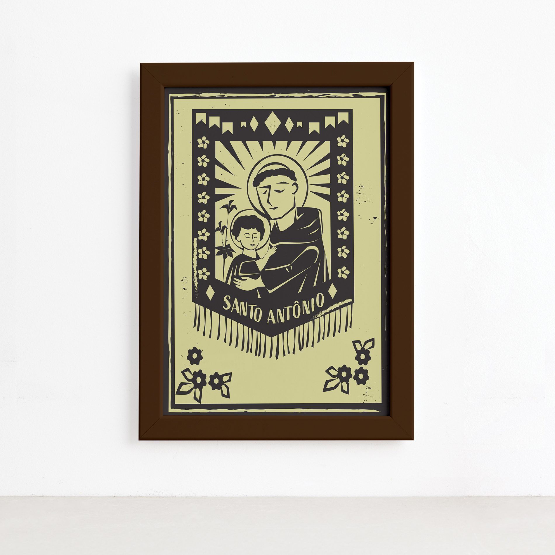 Quadro Santo Antônio Junino Moldura Marrom 22x32cm,Quadro Santo Antônio Junino Moldura Marrom 22x32cm