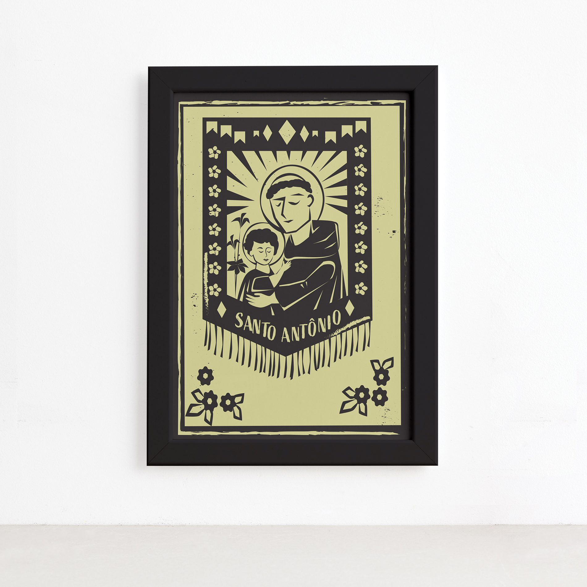 Quadro Santo Antônio Junino Moldura Preta 22x32cm,Quadro Santo Antônio Junino Moldura Preta 22x32cm