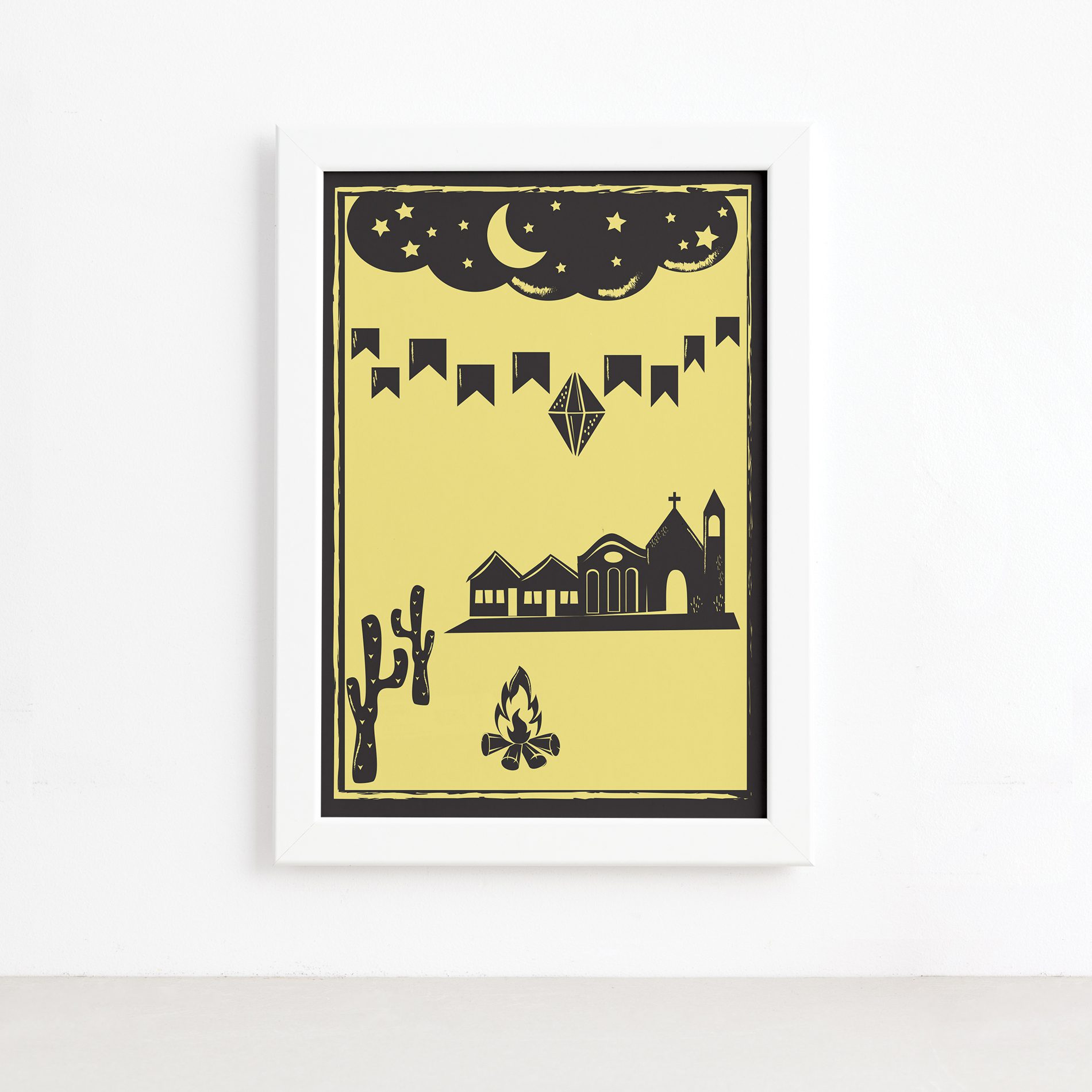 Quadro Festa de São João Moldura Branca 22x32cm,Quadro Festa de São João Moldura Branca 22x32cm