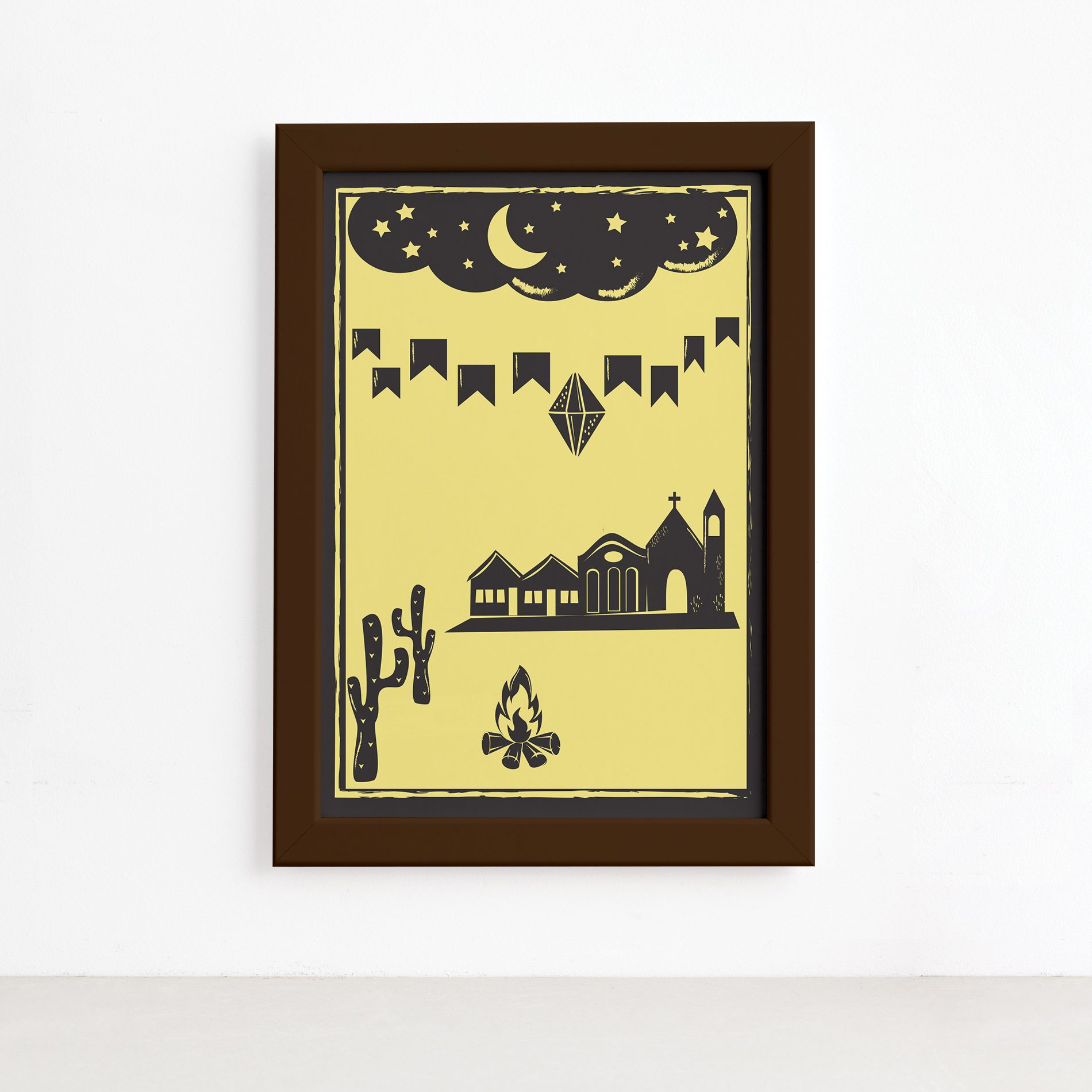 Quadro Festa de São João Moldura Marrom 22x32cm,Quadro Festa de São João Moldura Marrom 22x32cm