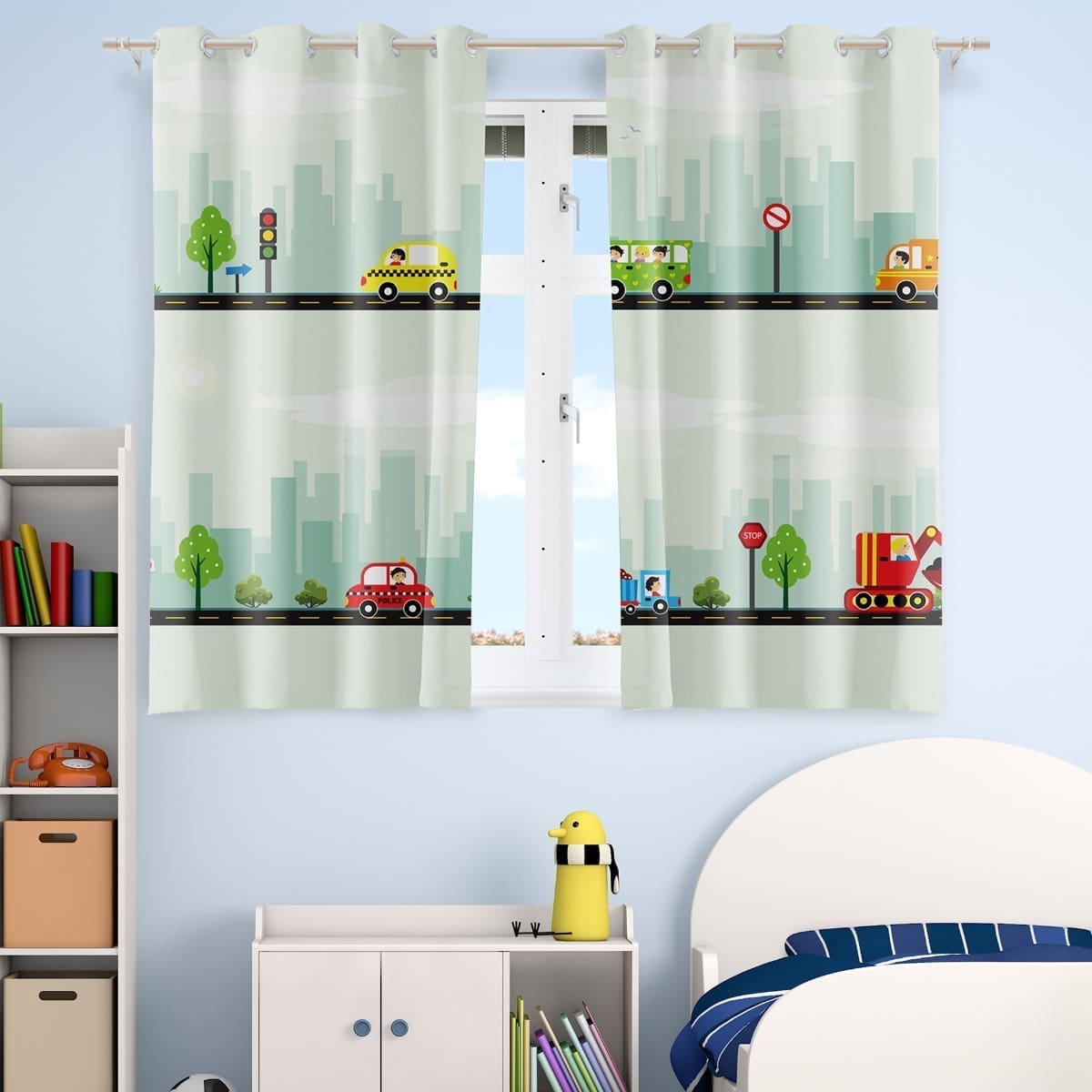 Cortina Infantil para quarto de menino carrinhos