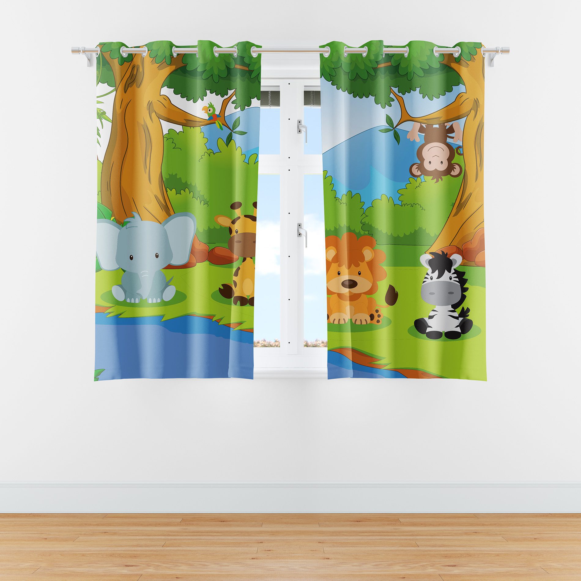 Cortina Infantil Animais Safari para Quarto Infantil