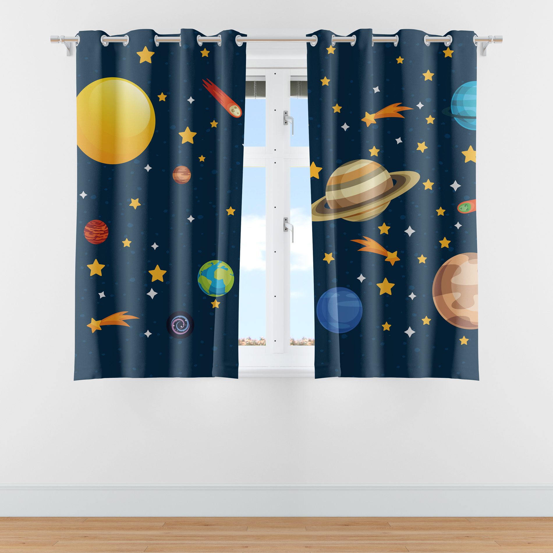 Cortina Infantil para Quarto Sistema Solar