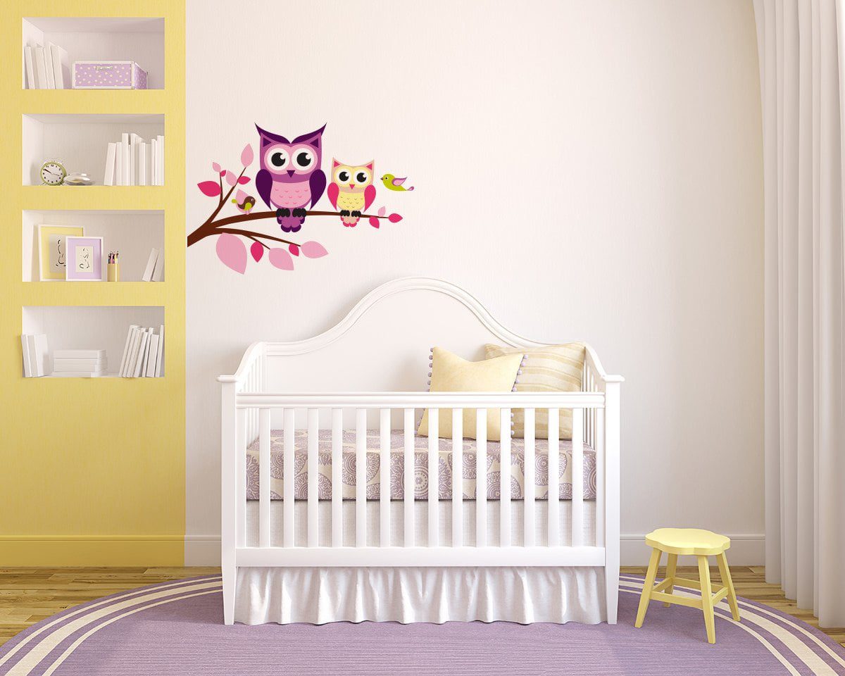 Adesivo de Parede Quarto Infantil Galho Corujas e Pássaros