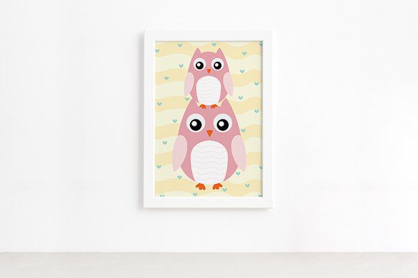 Quadro Infantil Coruja Baby Moldura Branca