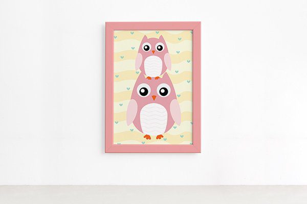 Quadro Infantil Coruja Baby Moldura Rosa