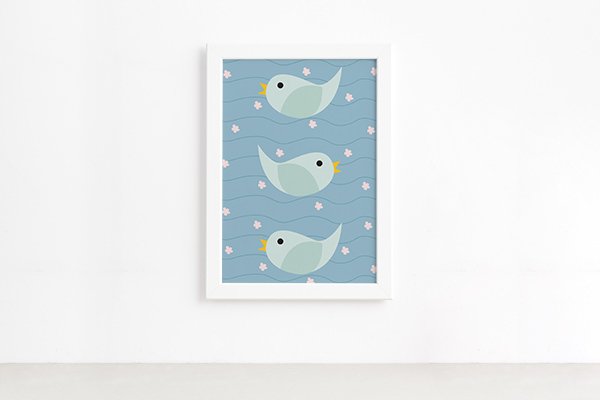 Quadro Infantil Coruja Baby Passarinhos Moldura Branca